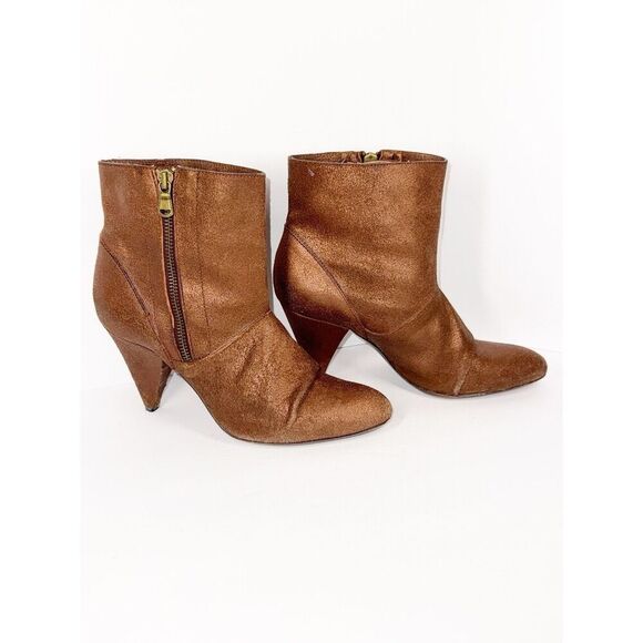 Billy Reid Womens Leather Ankle Boot Metallic Bronze Booties Zip Cone Heel 8.5 B - Picture 2 of 16